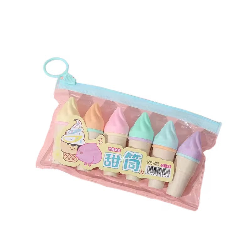 Ice Cream Cone Highlighter Set – Pastel Kawaii Markers