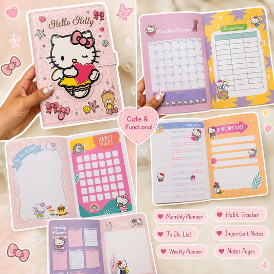 Kawaii Character Planner Notebook | Hello Kitty & Stitch Journal
