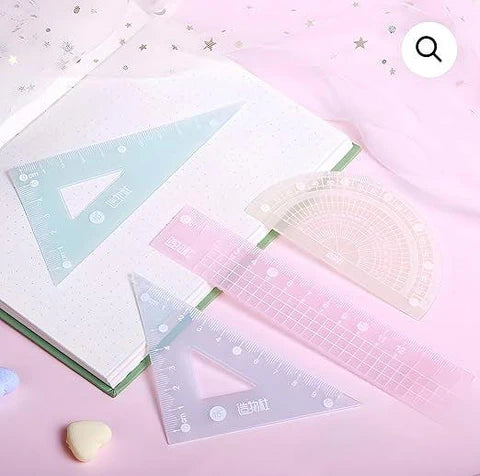Kawaii Jelly Ruler Set | Pastel Geometric Tools | 4-Piece Stationery Set