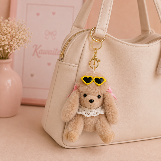 Kawaii Sunglass Cute Puppy Plush Keychain & Bag Charm