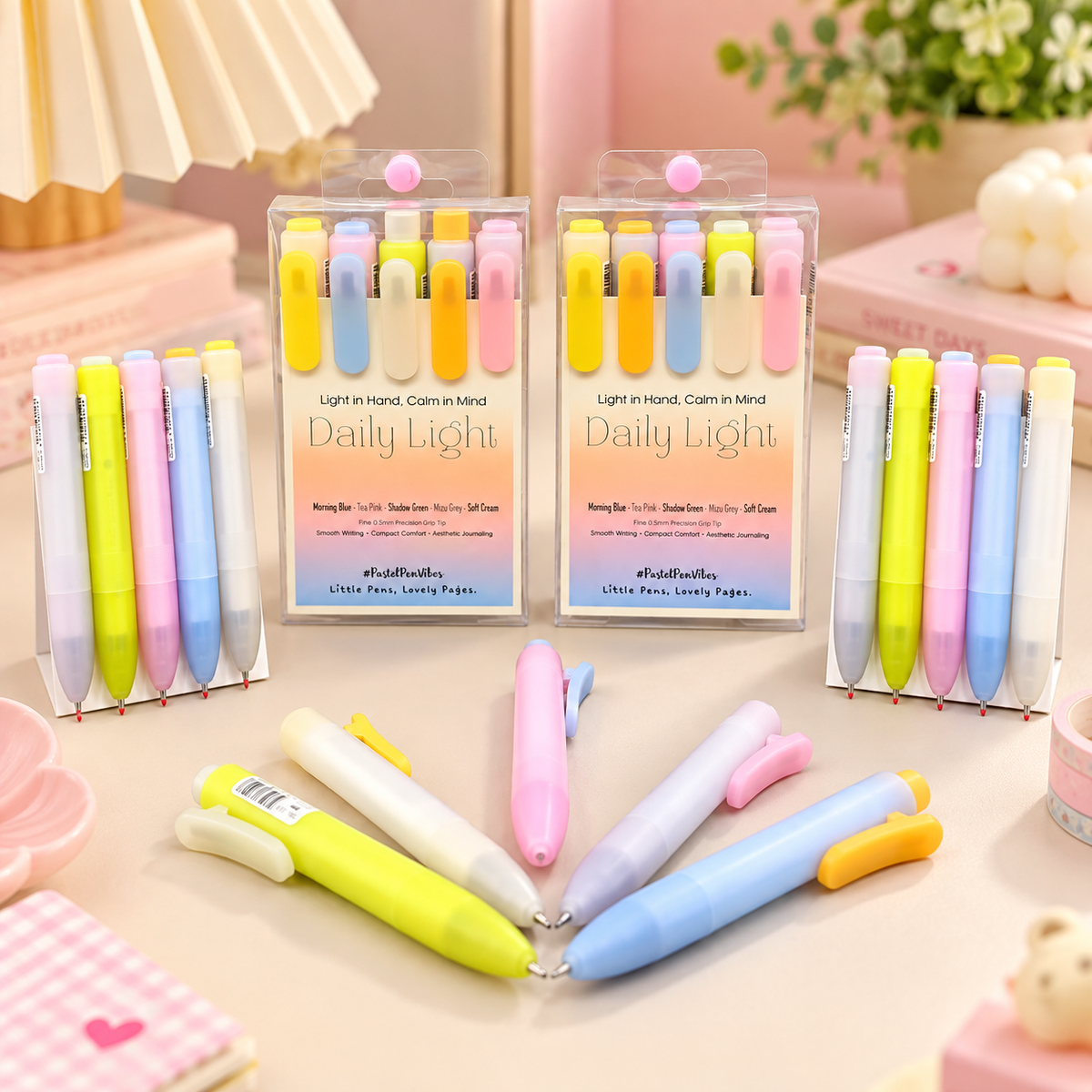 Packaging for a five-piece Daily Light pastel gel pen set
