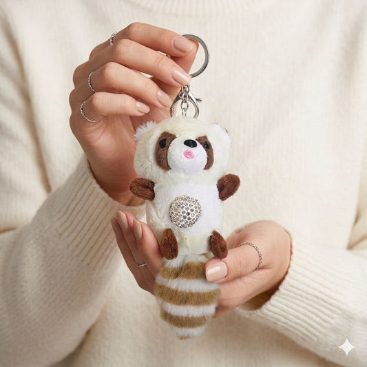 Rhinestone Plushie Bag Charm | Kawaii Bear, Bunny, Raccoon & Puppy Keychain