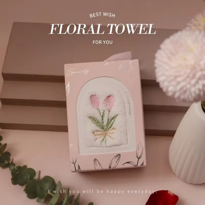 Floral Embroidered Hand Towel – Gift Box - Mix Colour - Pack of 2