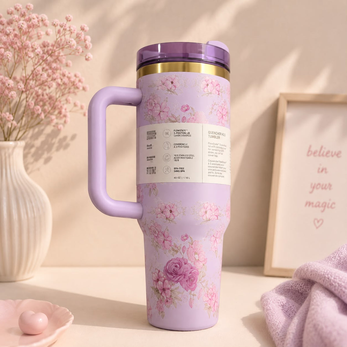 Stanley Inspired Flowstate Quencher H2.0 Tumbler | Love Shack Fancy Floral | 40oz