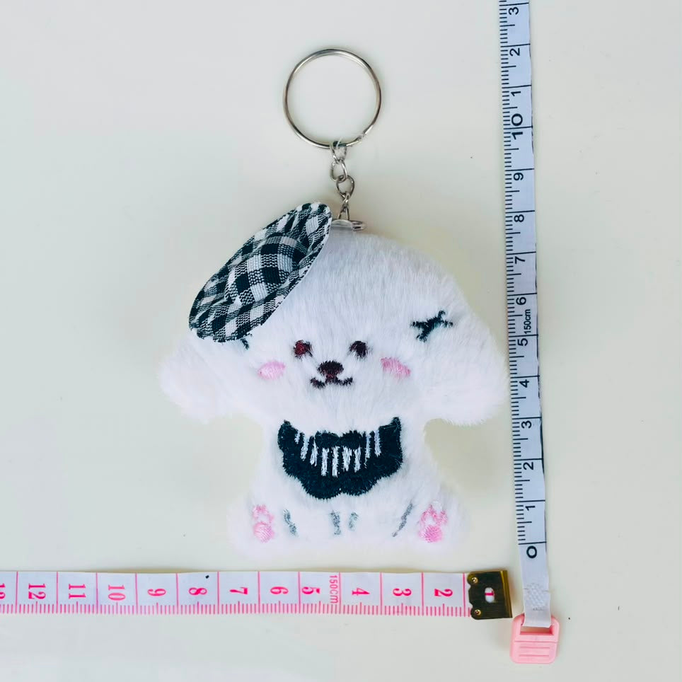 Gingham Beret Puppy Plushie Keychain – Kawaii Dog Bag Charm