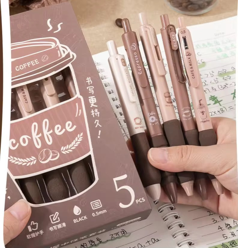 Coffee Lover Gel Pen Set of 5 | Kawaii Stationery Set