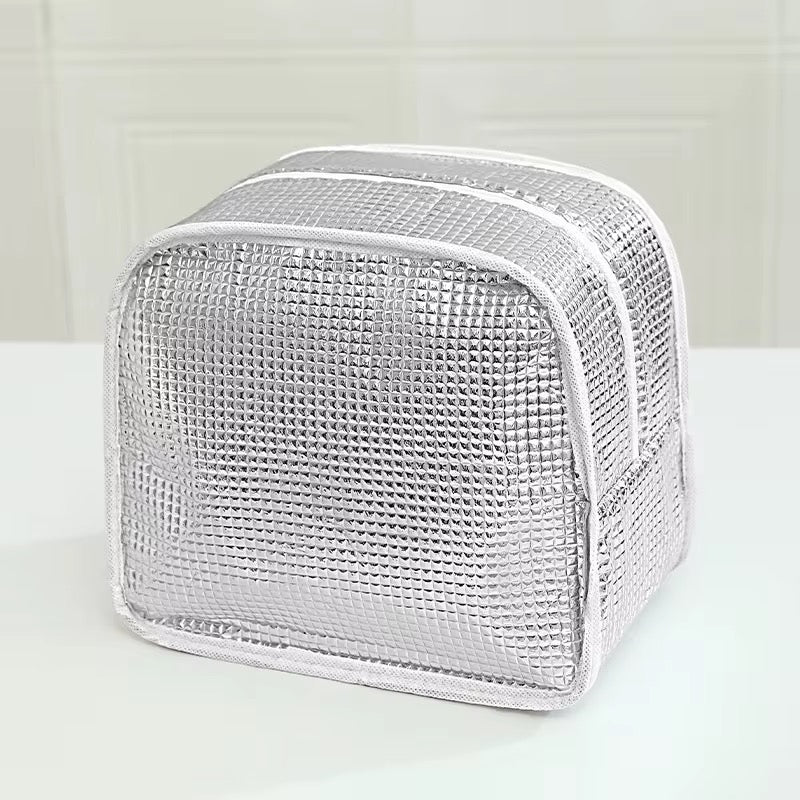 Insulated lunch bag with food items and meal prep containers