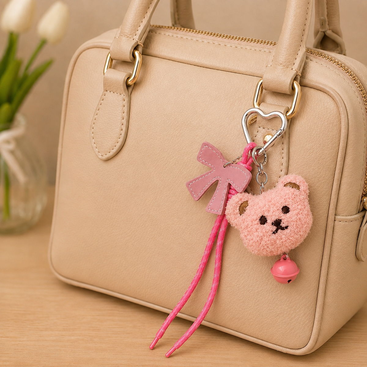Kawaii Plush Bear Keychain & Bag Charm with Bell