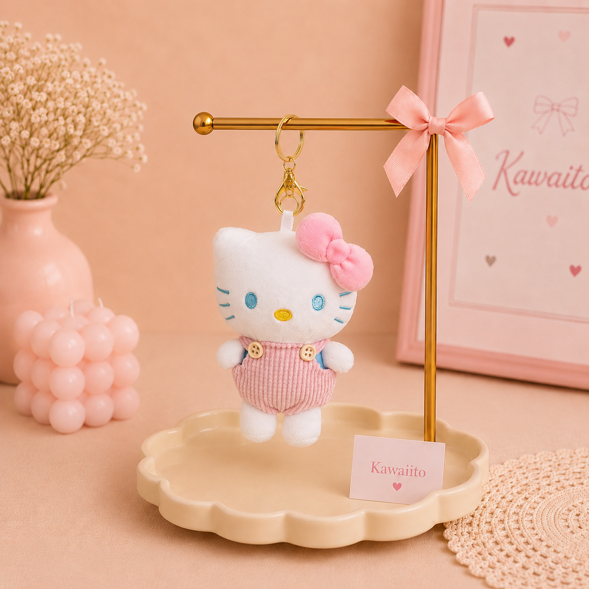 Kawaii Kitty Cat Corduroy Plush Keychain & Bagcharm