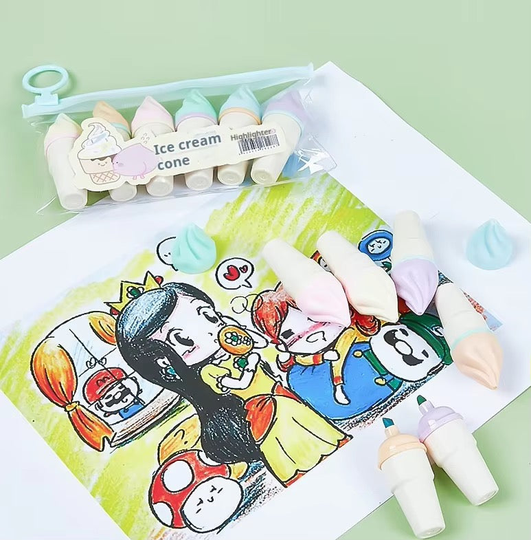 Ice Cream Cone Highlighter Set – Pastel Kawaii Markers