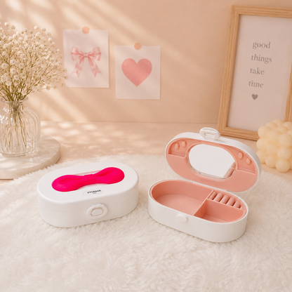 Kawaii Bow Storage Box with Mirror & Silicon Compartments