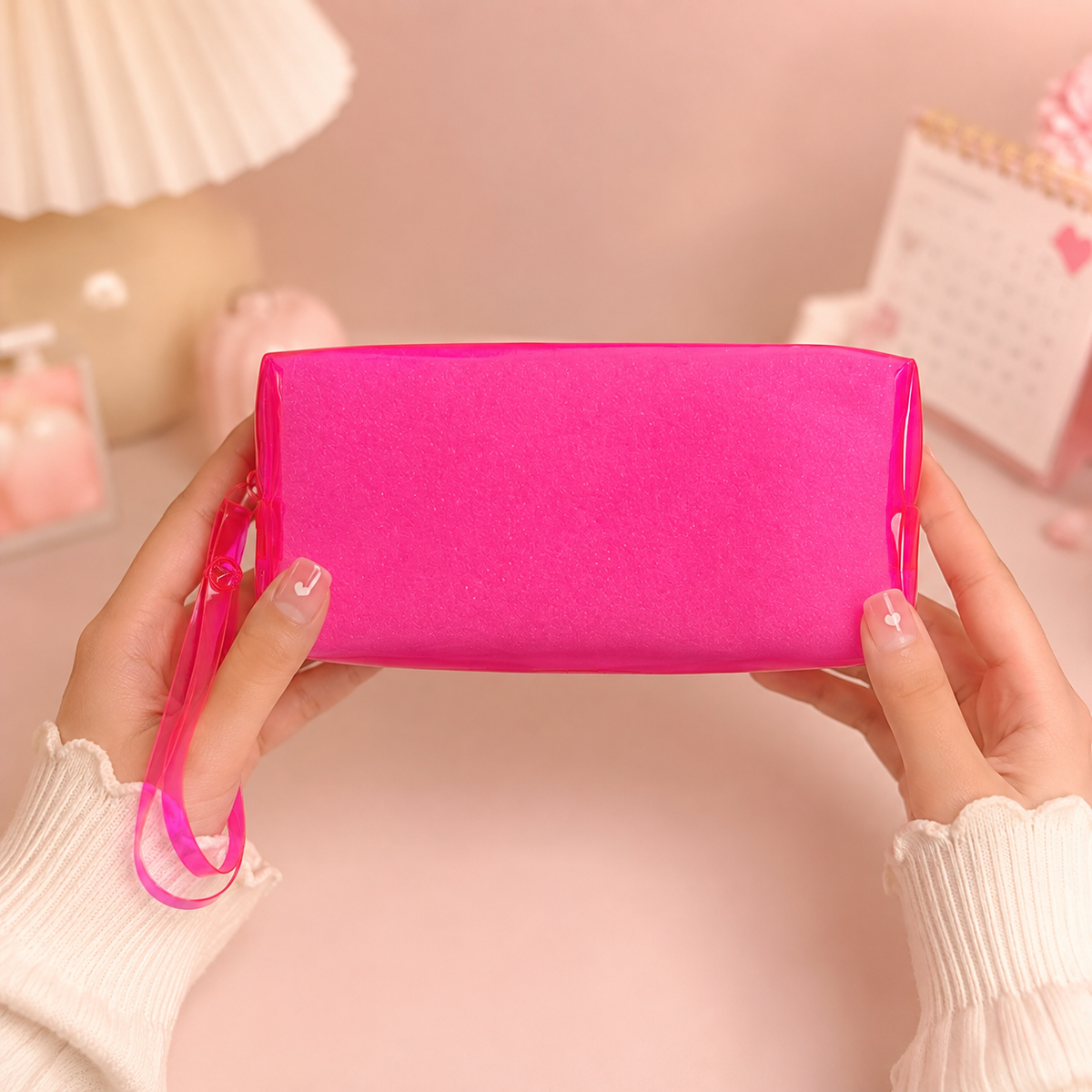 Neon Jelly Pencil Pouch / Makeup Bag with Wrist Strap