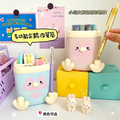Kawaii Penguin Desk Organiser with Built-in Pencil Sharpener | 2 Colours