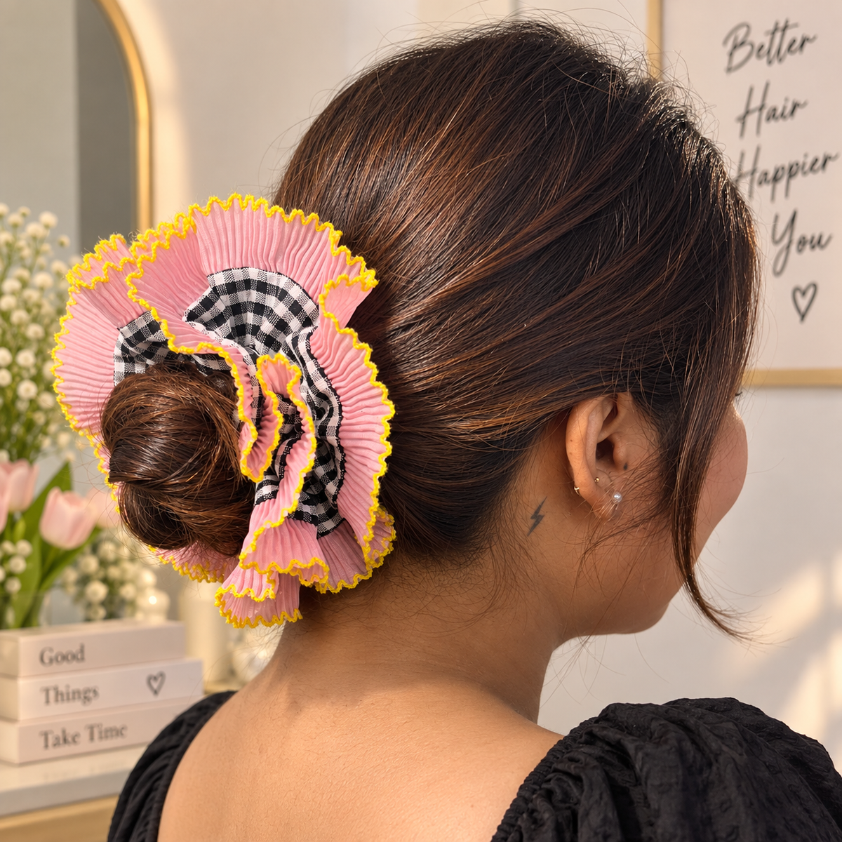 Ruffle Scrunchie – Pink & Gingham