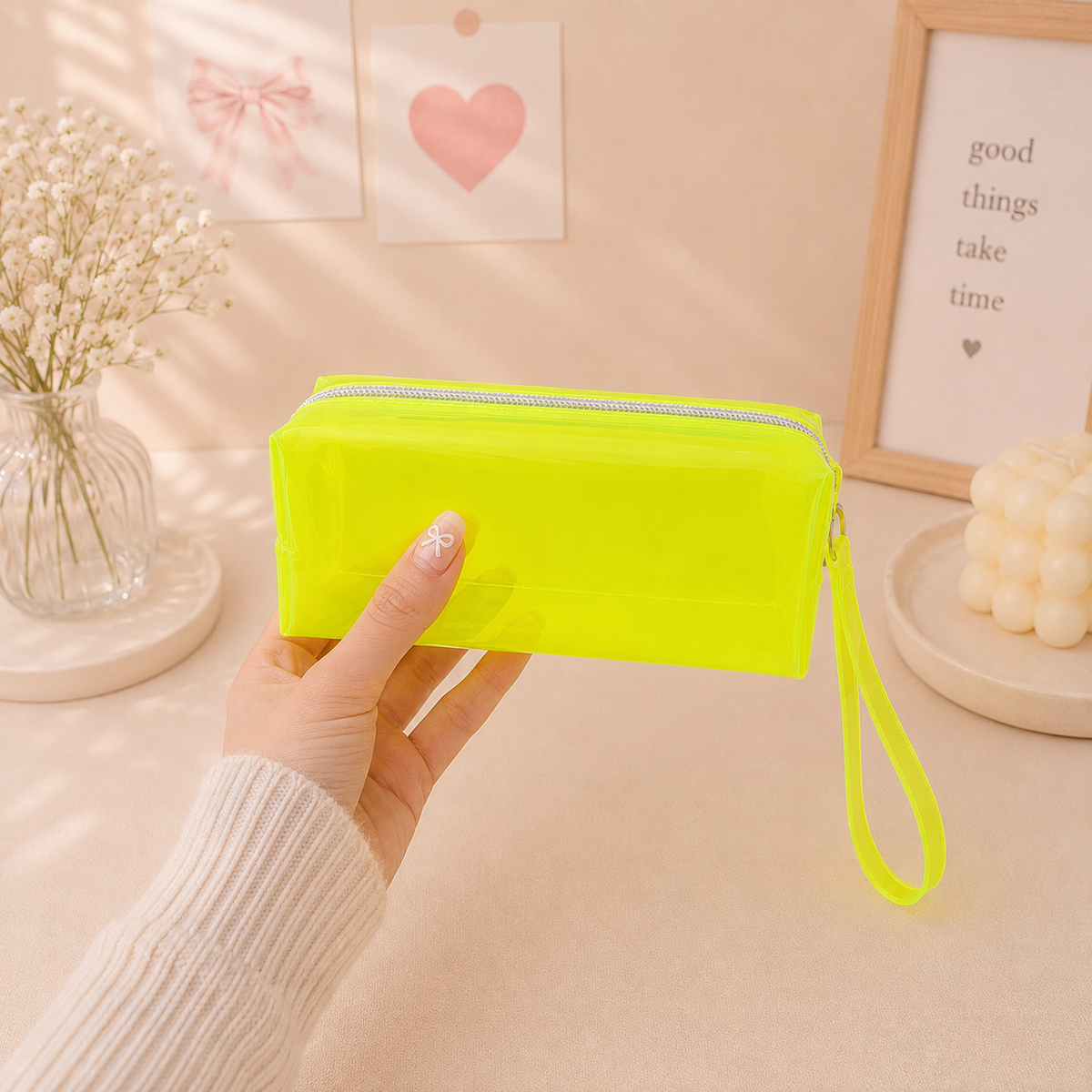 Neon Jelly Pencil Pouch / Makeup Bag with Wrist Strap