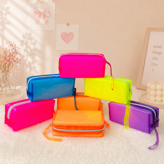 Neon Jelly Pencil Pouch / Makeup Bag with Wrist Strap