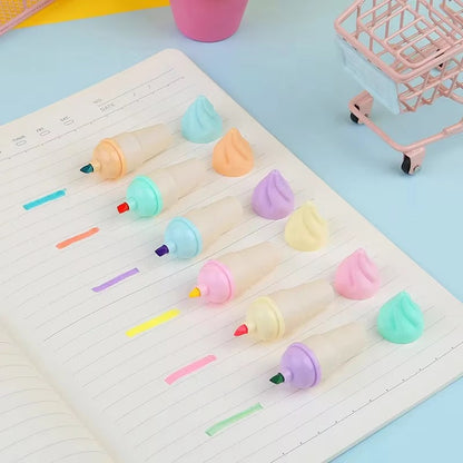 Ice Cream Cone Highlighter Set – Pastel Kawaii Markers