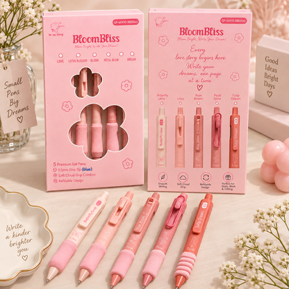 BloomBliss Gel Pen Set – 5 Premium Kawaii Pens