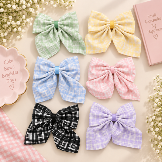 Gingham Plaid Bow Hair Clip