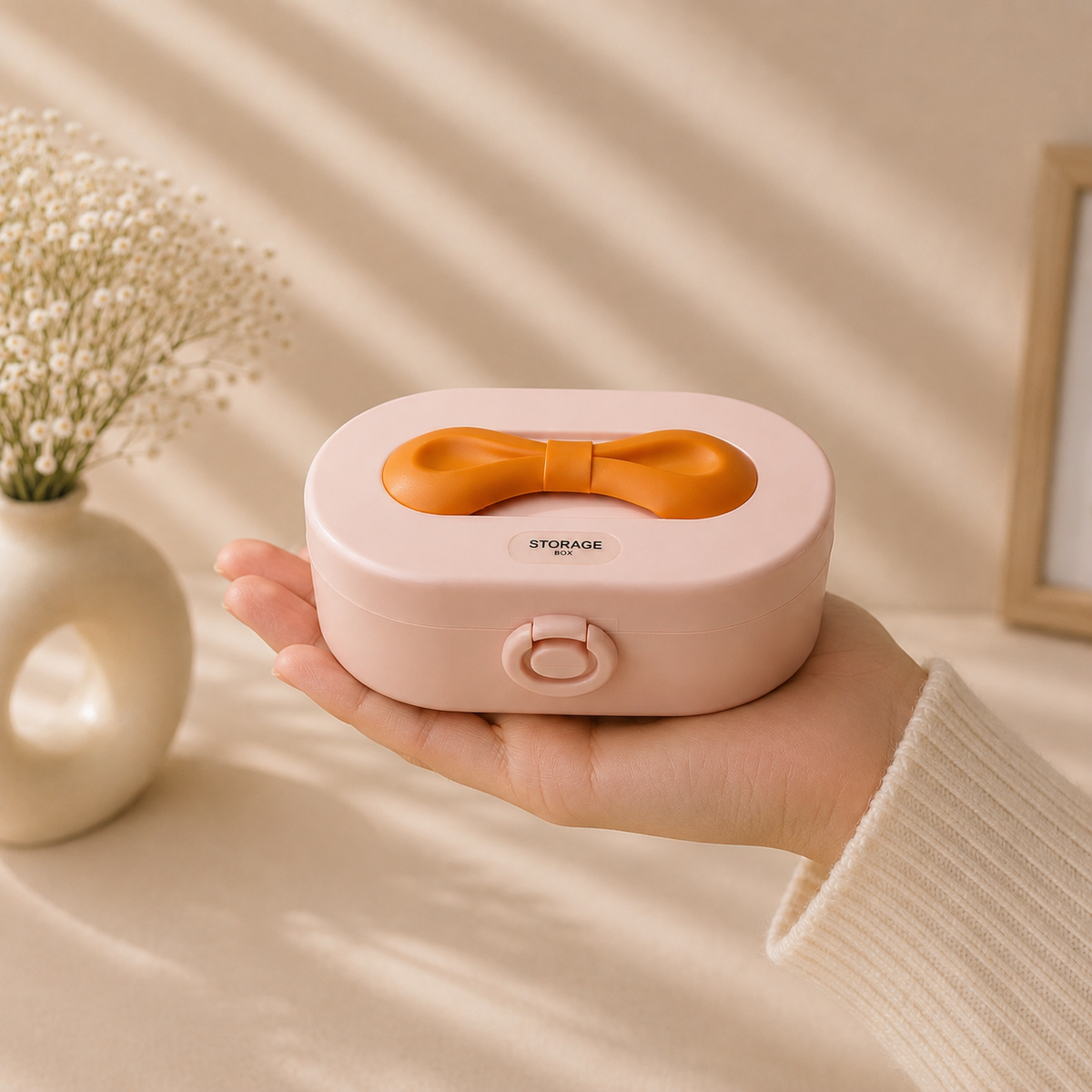 Kawaii Bow Storage Box with Mirror & Silicon Compartments
