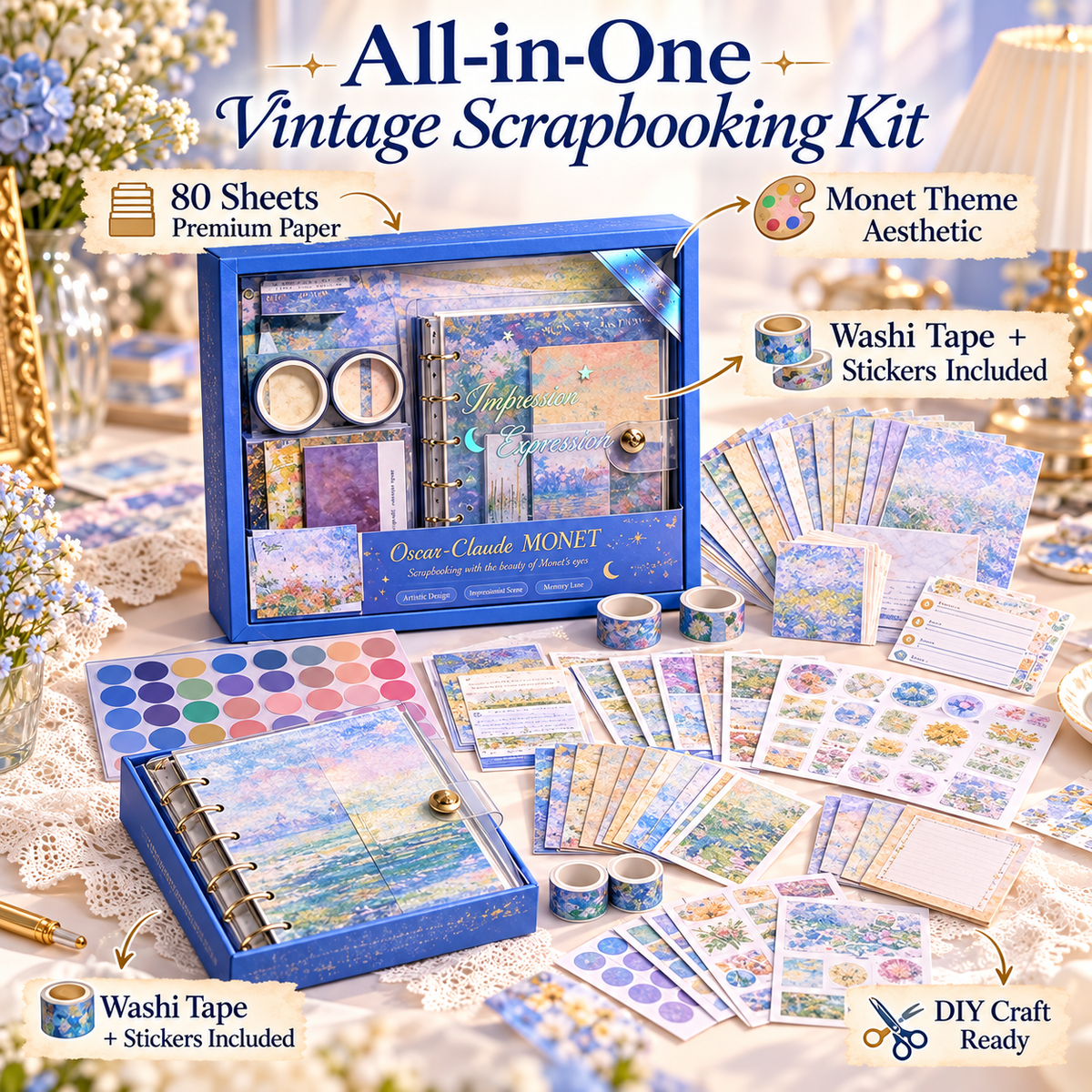 Vincent Van Gogh & Claude Monet Scrapbook Journal Kit | Art-Inspired Stationery Set