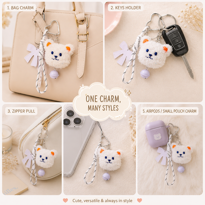 Kawaii Plush Bear Keychain & Bag Charm with Bell