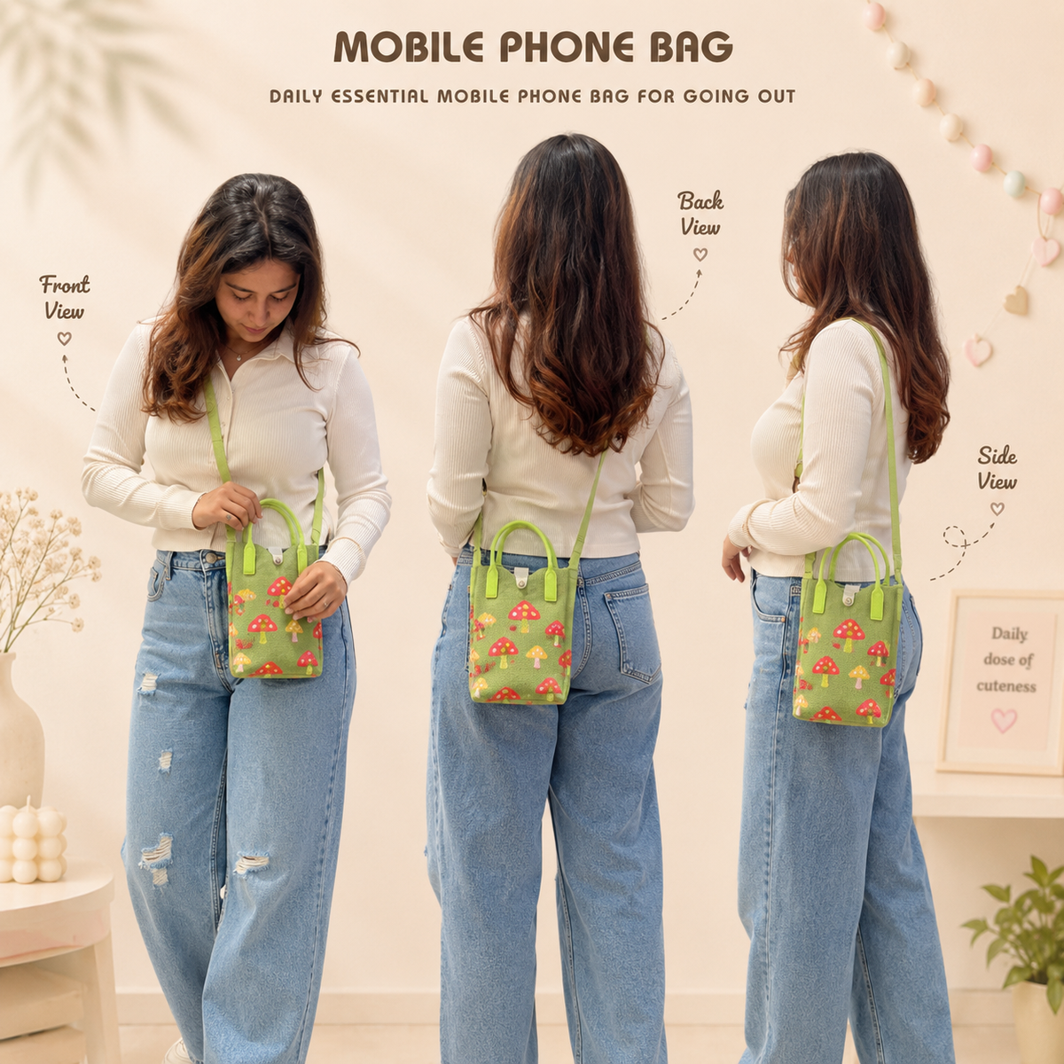 Kawaii Knit Mobile Phone Sling Bag — Crossbody & Tote Mini Bag