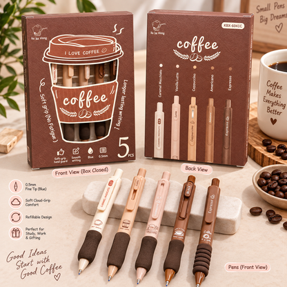 Coffee Lover Gel Pen Set of 5 | Kawaii Stationery Set