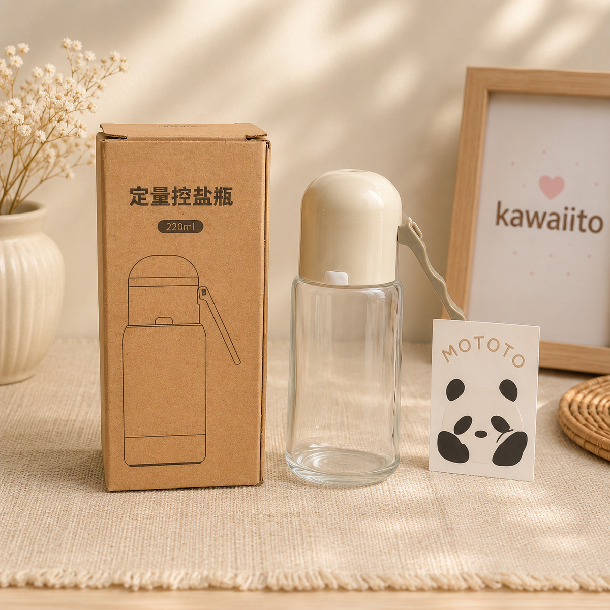 Kawaii Salt Dispenser – Aesthetic Glass Spice Shaker (220ml)