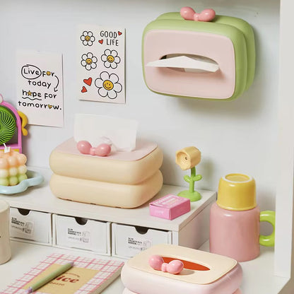 Kawaii Bow Tissue Box Cover – Cute Desk & Vanity Decor