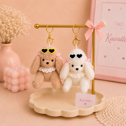 Kawaii Sunglass Cute Puppy Plush Keychain & Bag Charm