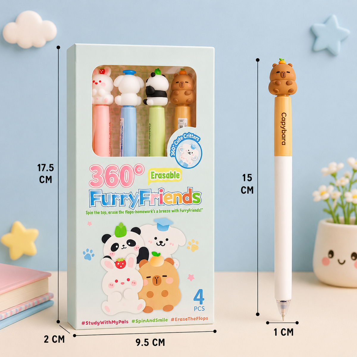 360° Furry Friends Erasable Gel Pen Set of 4