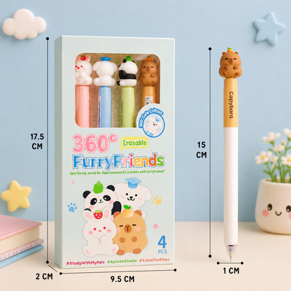 360° Furry Friends Erasable Gel Pen Set of 4