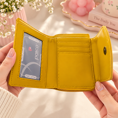 Premium Trifold Wallet for Women, Mini Zip Coin Purse with Card Slots & ID Window