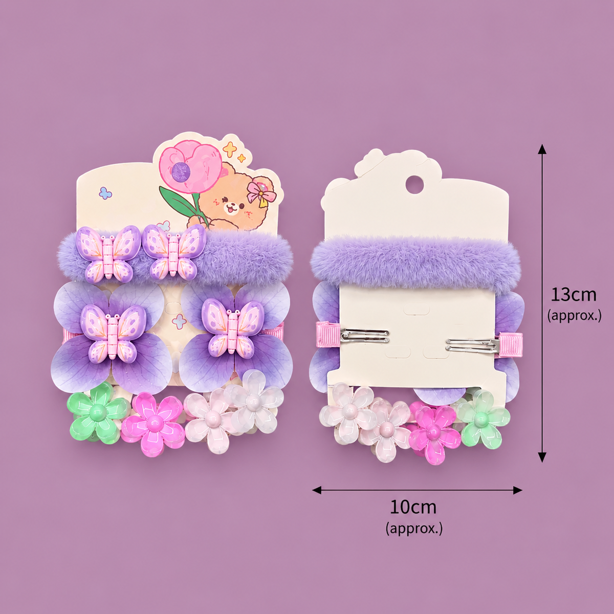 Kawaii Butterfly & Flower Hair Accessories Set for Girls | Fluffy Clip + Hair Ties