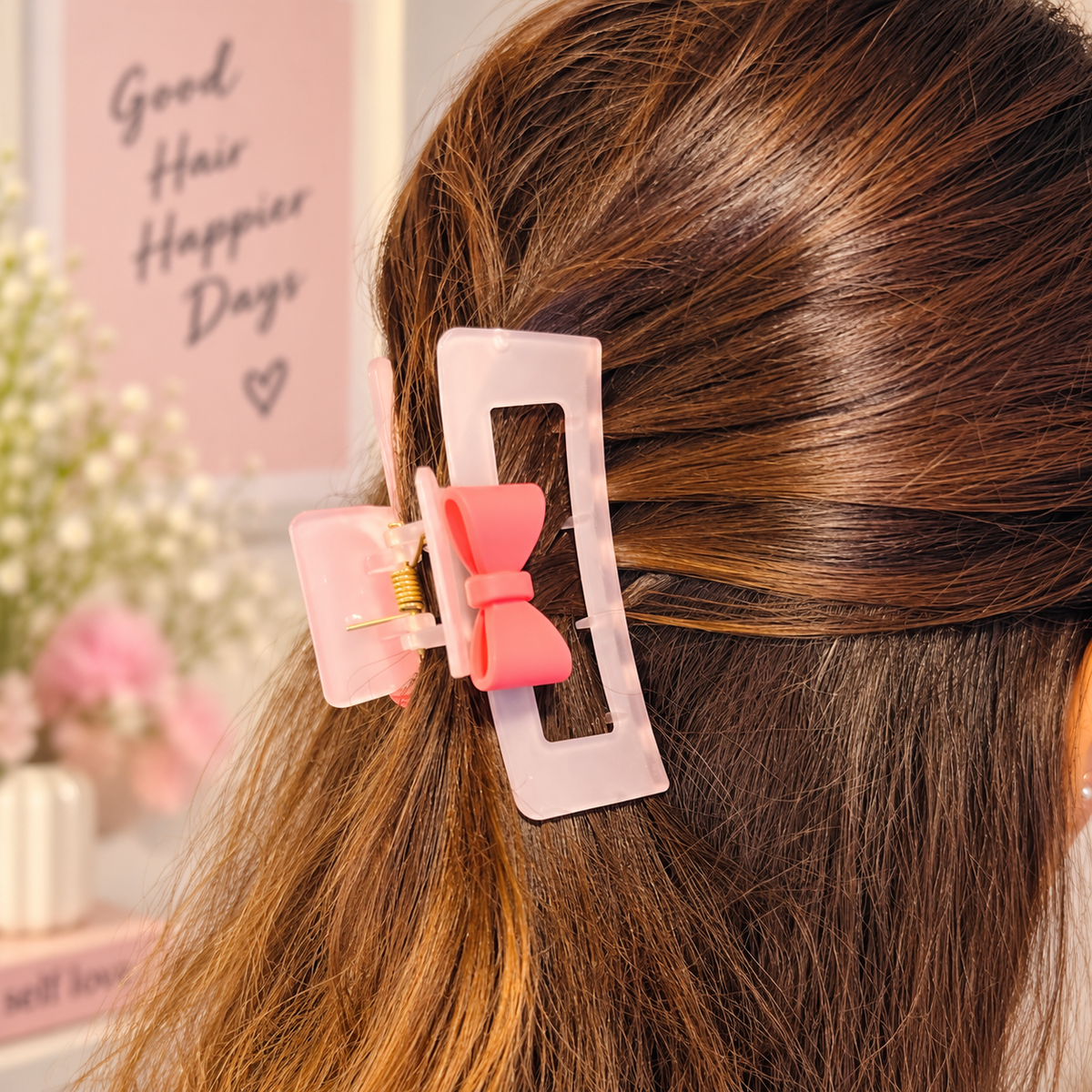Frosted Bow Hair Clip | Kawaii Rectangle Barrette