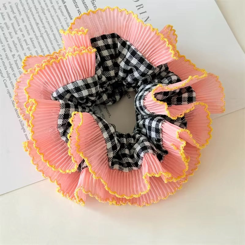 Ruffle Scrunchie – Pink & Gingham