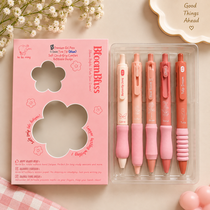BloomBliss Gel Pen Set – 5 Premium Kawaii Pens