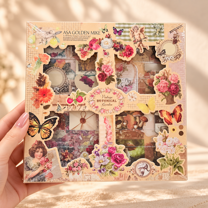 Front of Vintage Botanical Garden scrapbook sticker set with pink flowers and butterflies
