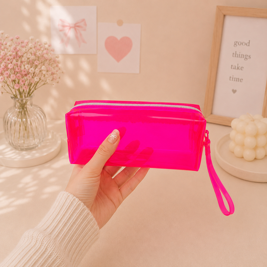 Neon Jelly Pencil Pouch / Makeup Bag with Wrist Strap