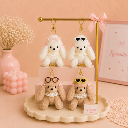 Kawaii Sunglass Cute Puppy Plush Keychain & Bag Charm