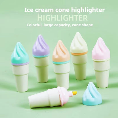 Ice Cream Cone Highlighter Set – Pastel Kawaii Markers