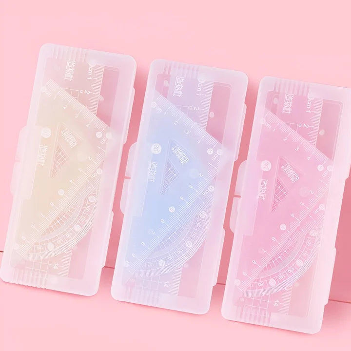 Kawaii Jelly Ruler Set | Pastel Geometric Tools | 4-Piece Stationery Set