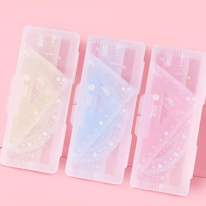 Kawaii Jelly Ruler Set | Pastel Geometric Tools | 4-Piece Stationery Set