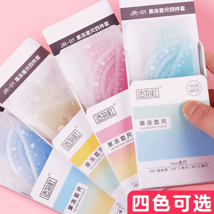 Kawaii Jelly Ruler Set | Pastel Geometric Tools | 4-Piece Stationery Set