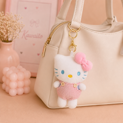 Kawaii Kitty Cat Corduroy Plush Keychain & Bagcharm