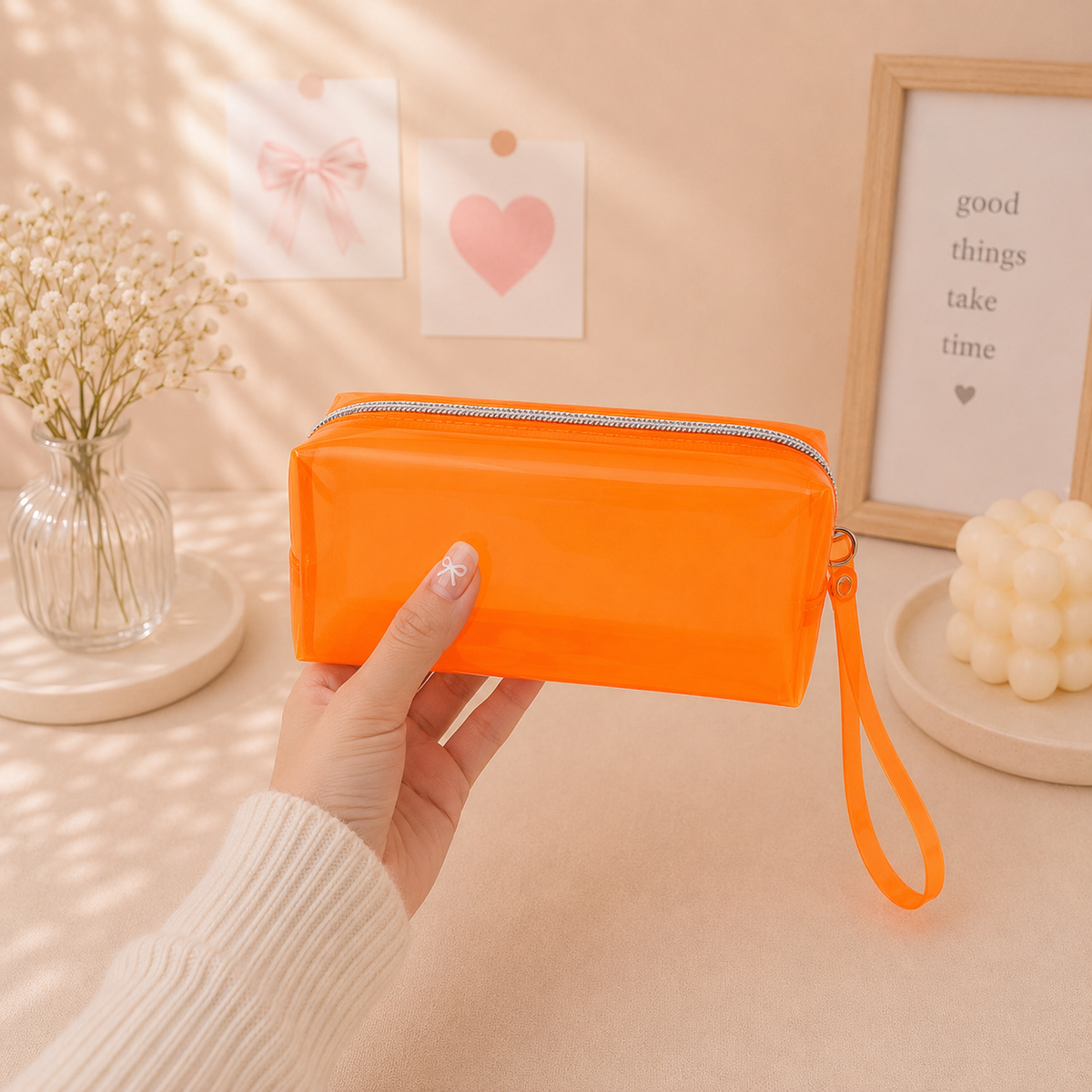 Neon Jelly Pencil Pouch / Makeup Bag with Wrist Strap