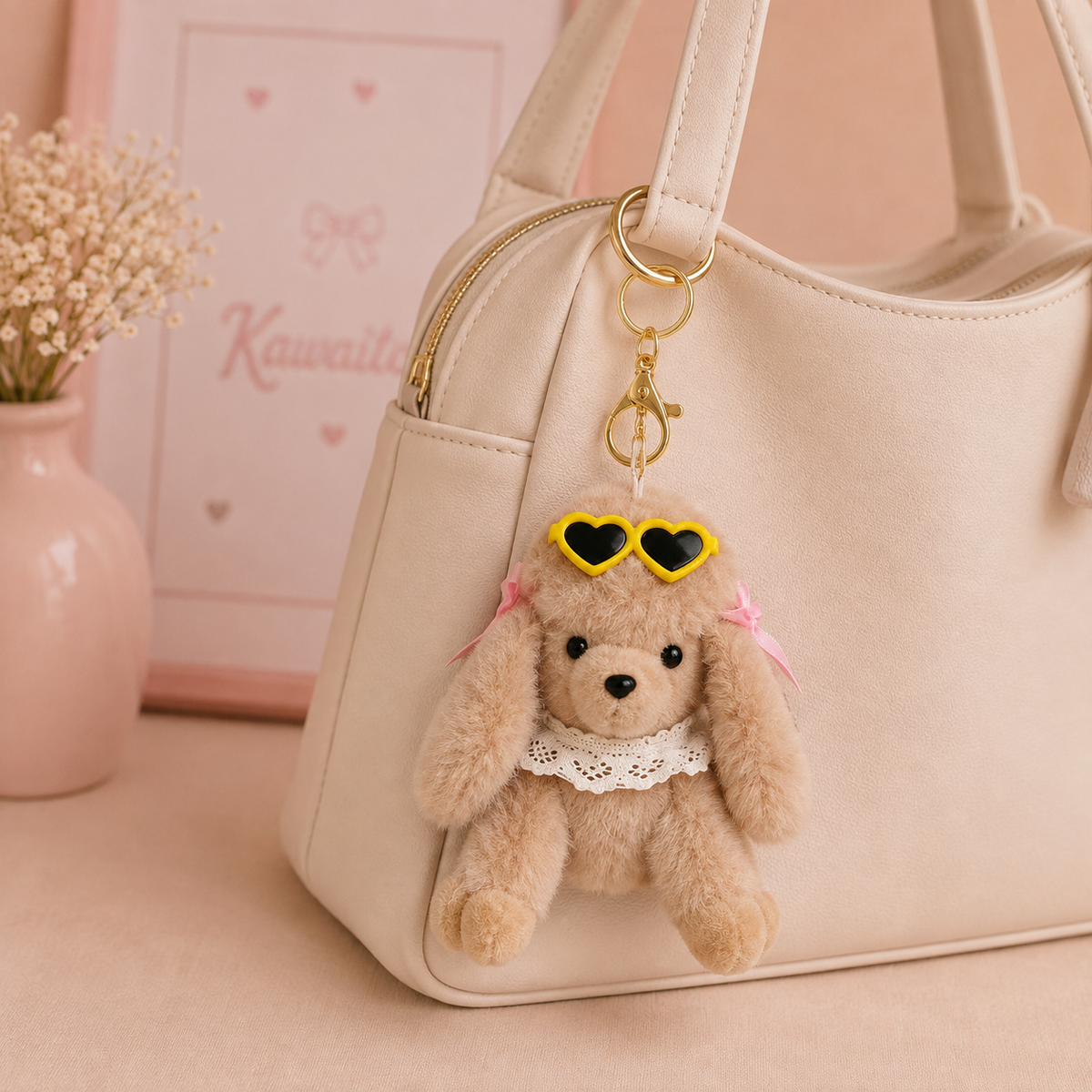 Kawaii Sunglass Cute Puppy Plush Keychain & Bag Charm