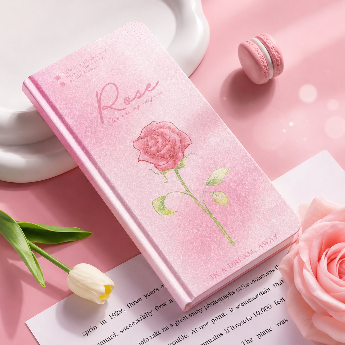 Rose Daily Planner Notebook | Kawaii Tracker Diary