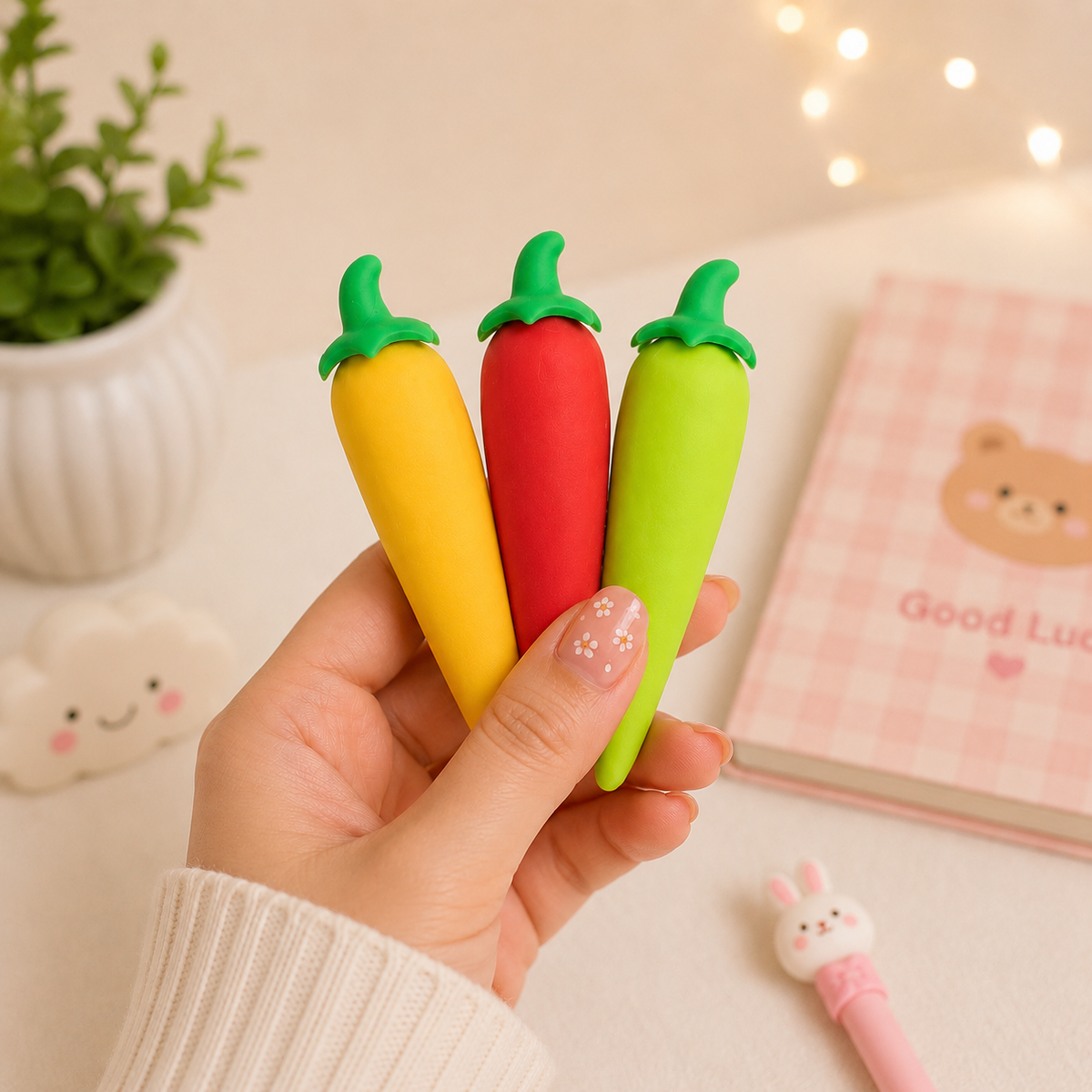 Chilli Eraser Set | Kawaii Pepper Erasers (Pack of 3)